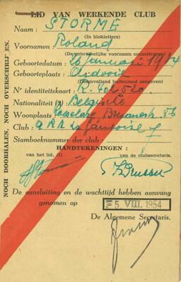 Aansluitingskaart van Roland Storme bij KAA Gent (1954)