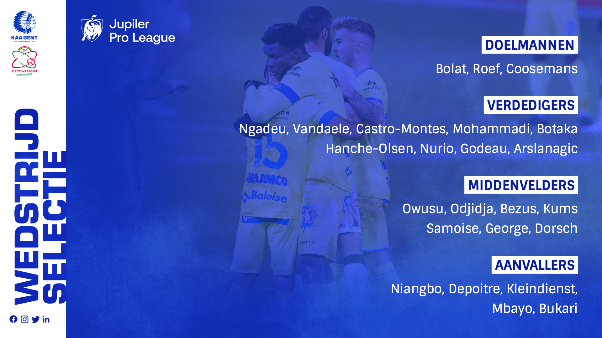 Selectie KAA Gent - SV Zulte Waregem