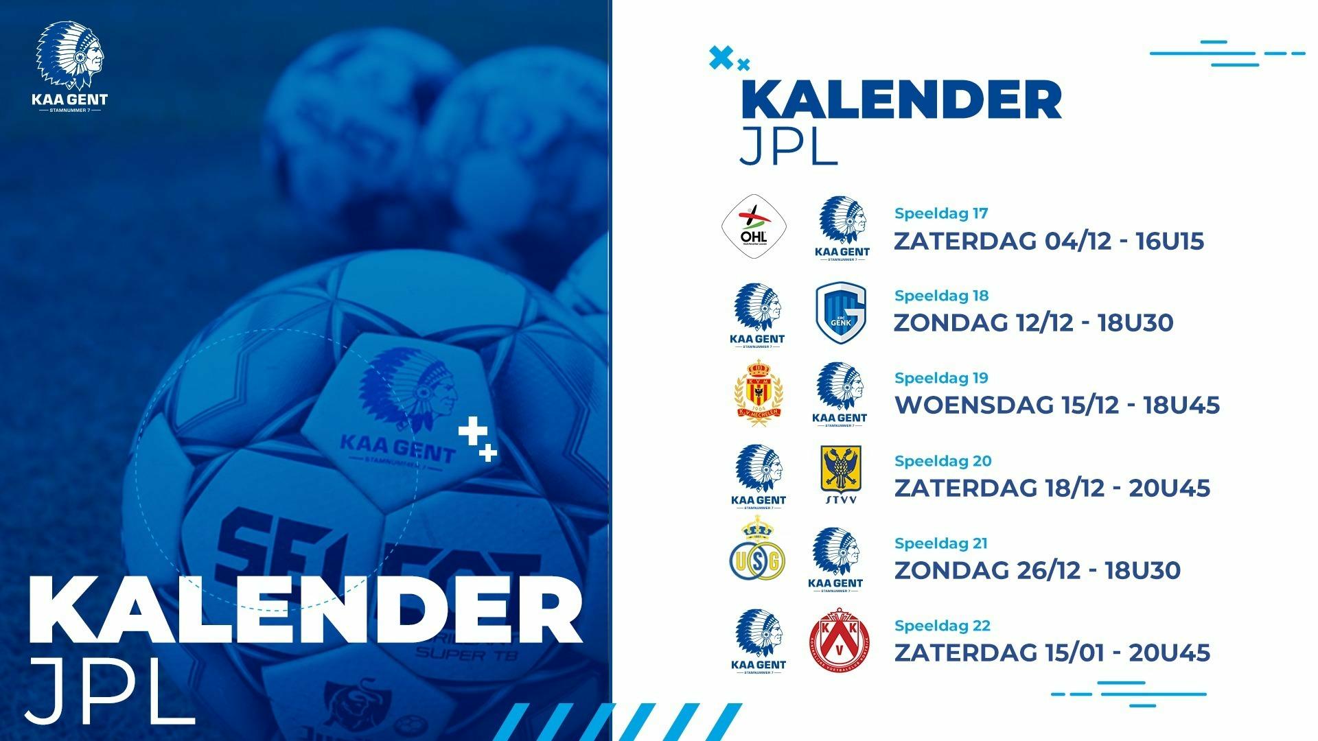 Kalenderupdate: speeldag 17 - 22