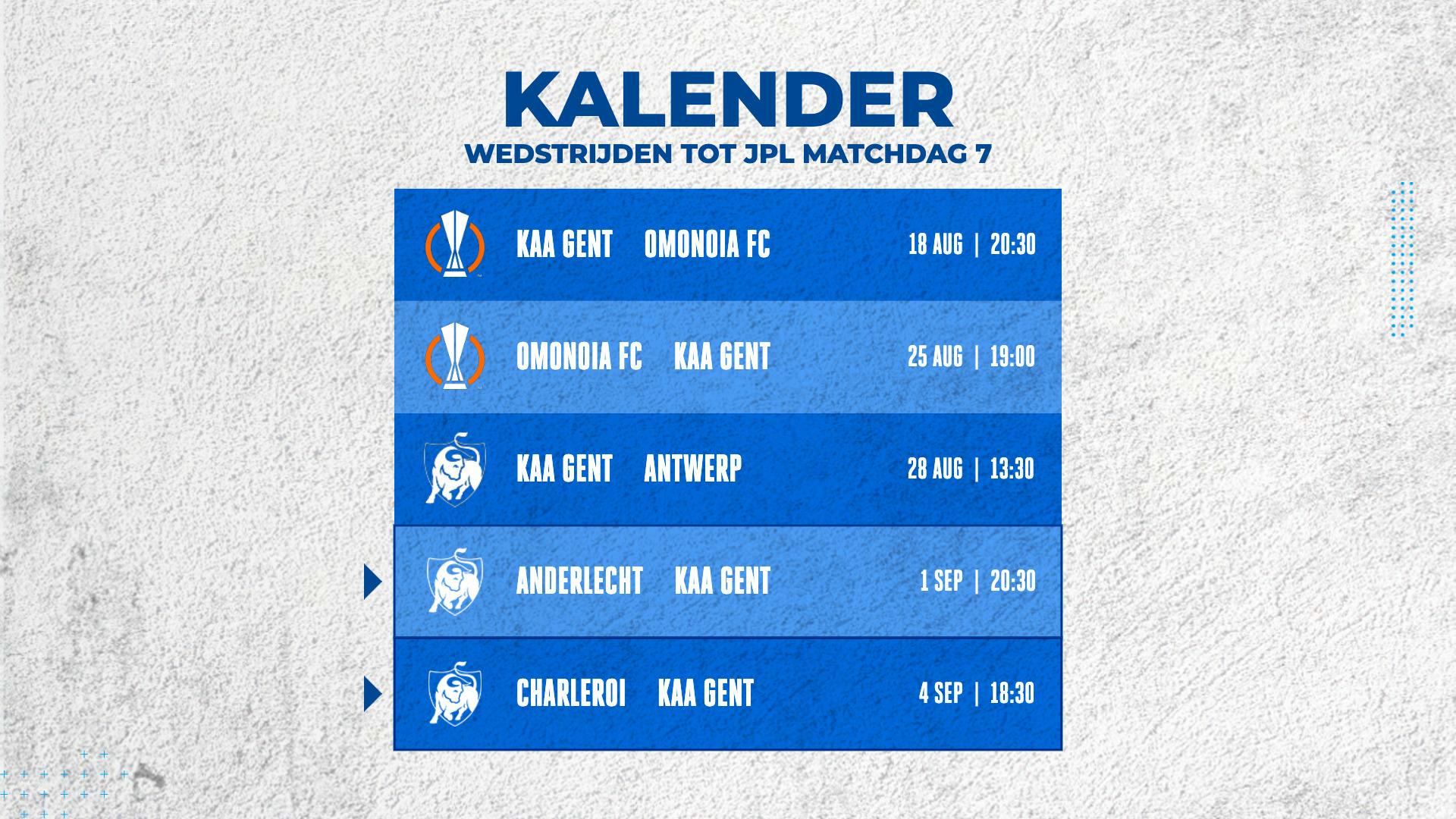 Kalenderupdate: speeldag 5 en 7