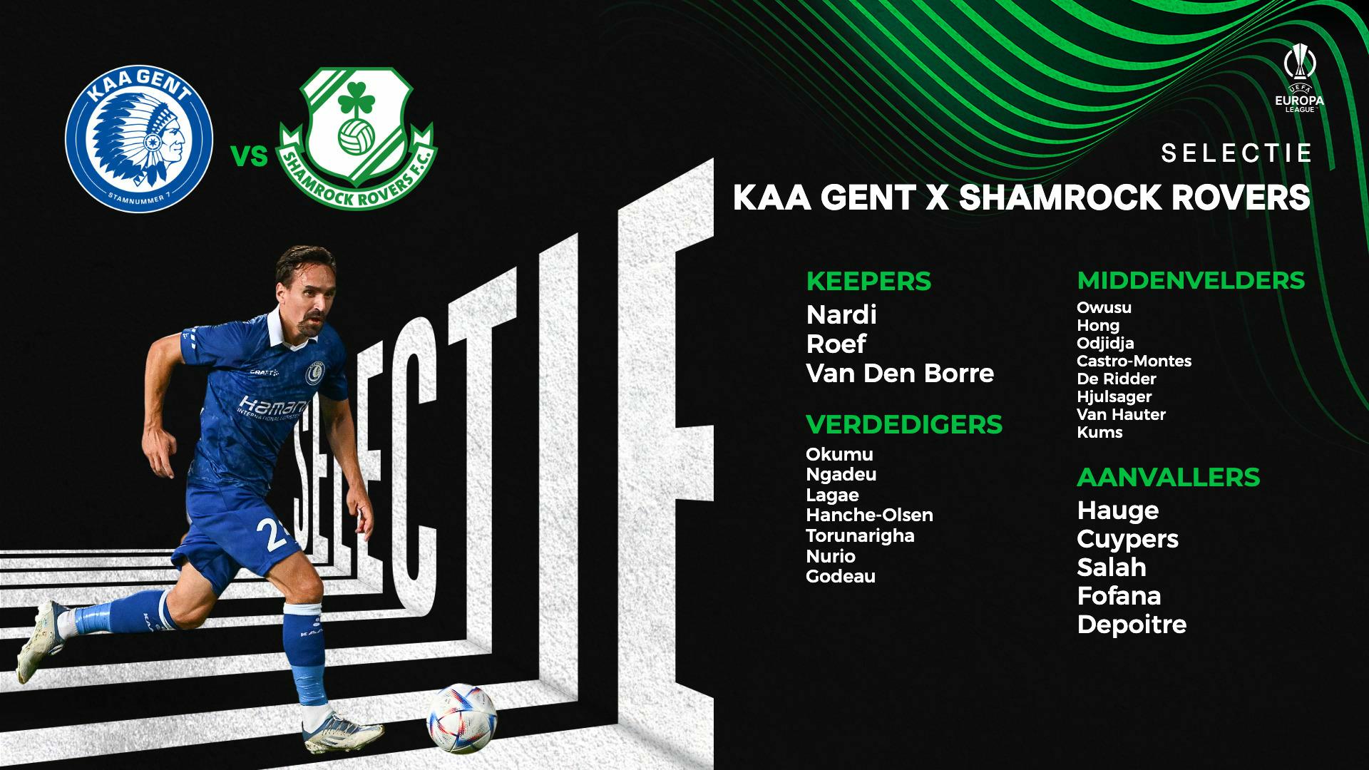 Selectie KAA Gent - Shamrock Rovers