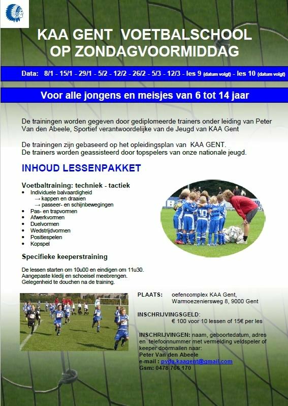 KAA Gent voetbalschool op zondagvoormiddag!