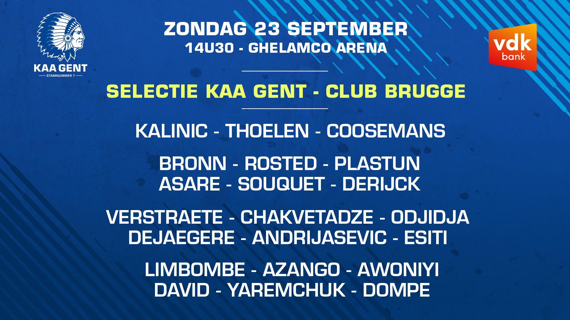 Selectie voor KAA Gent - Club Brugge KV