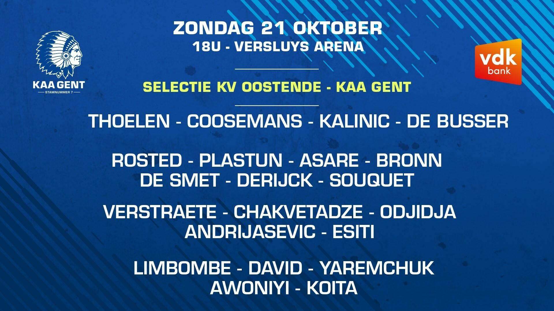 Selectie voor KV Oostende - KAA Gent