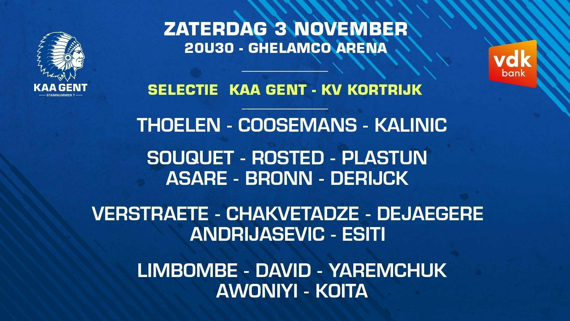 Selectie voor KAA Gent - KV Kortrijk