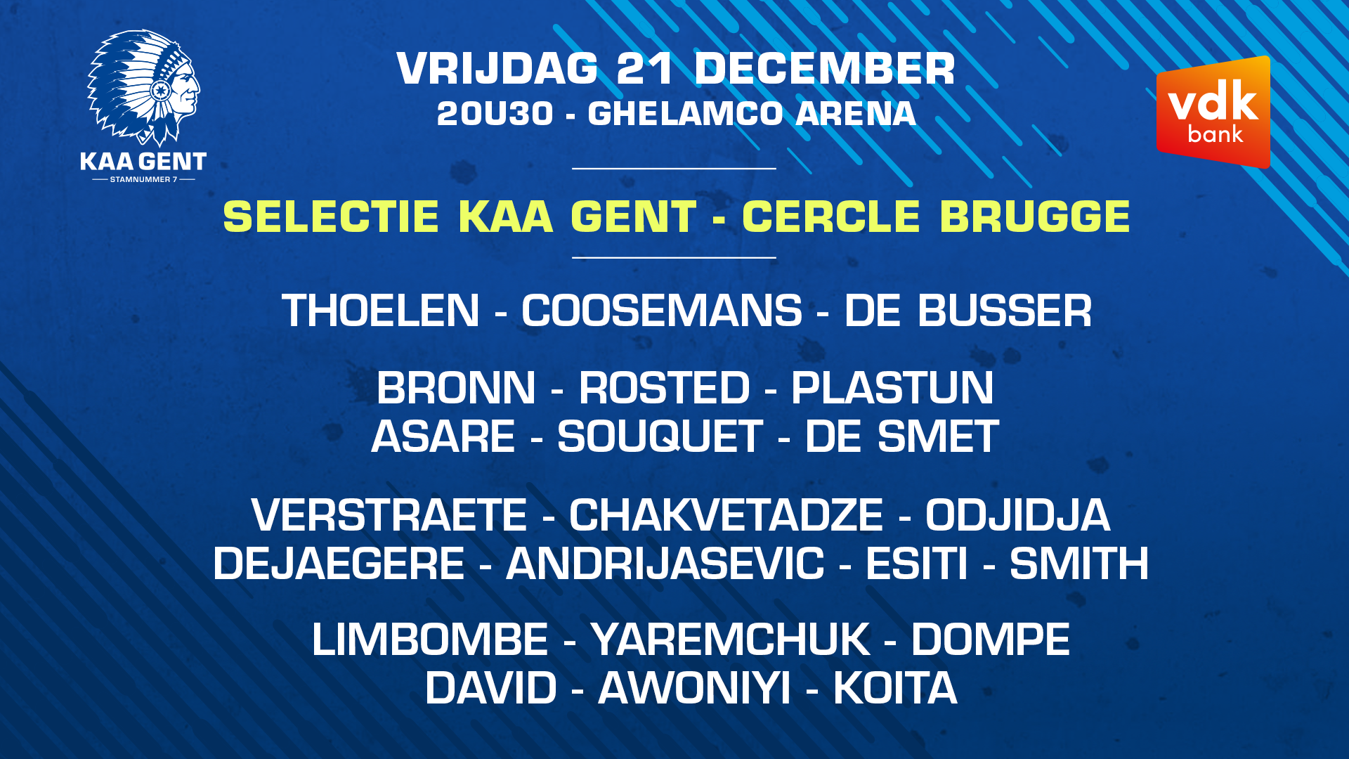 Selectie voor KAA Gent - Cercle Brugge