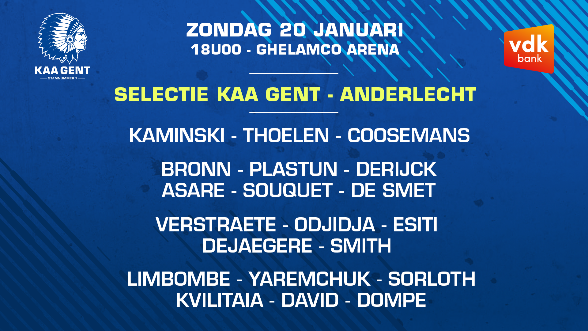 Selectie voor KAA Gent - RSC Anderlecht