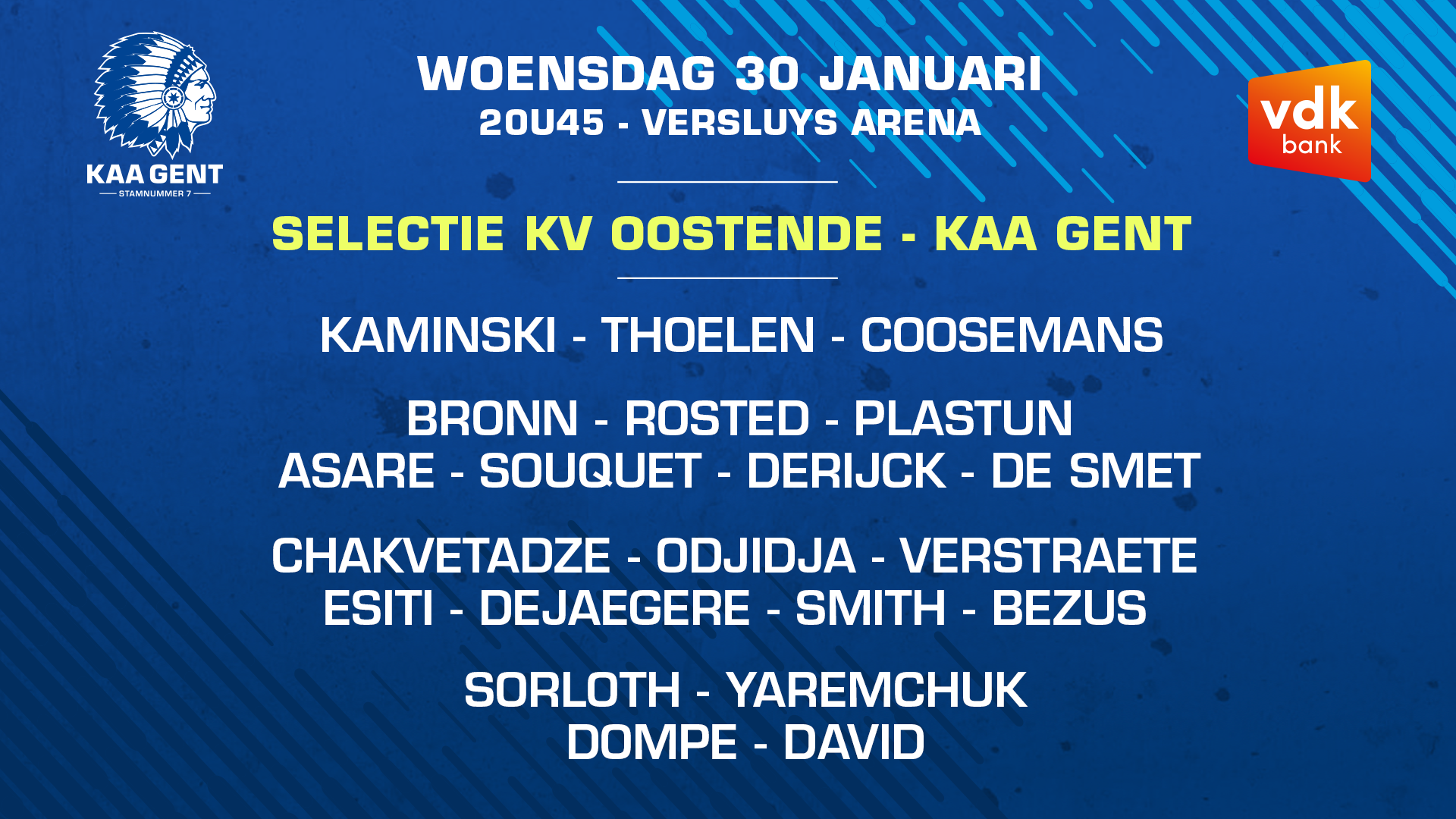 Selectie voor KV Oostende - KAA Gent