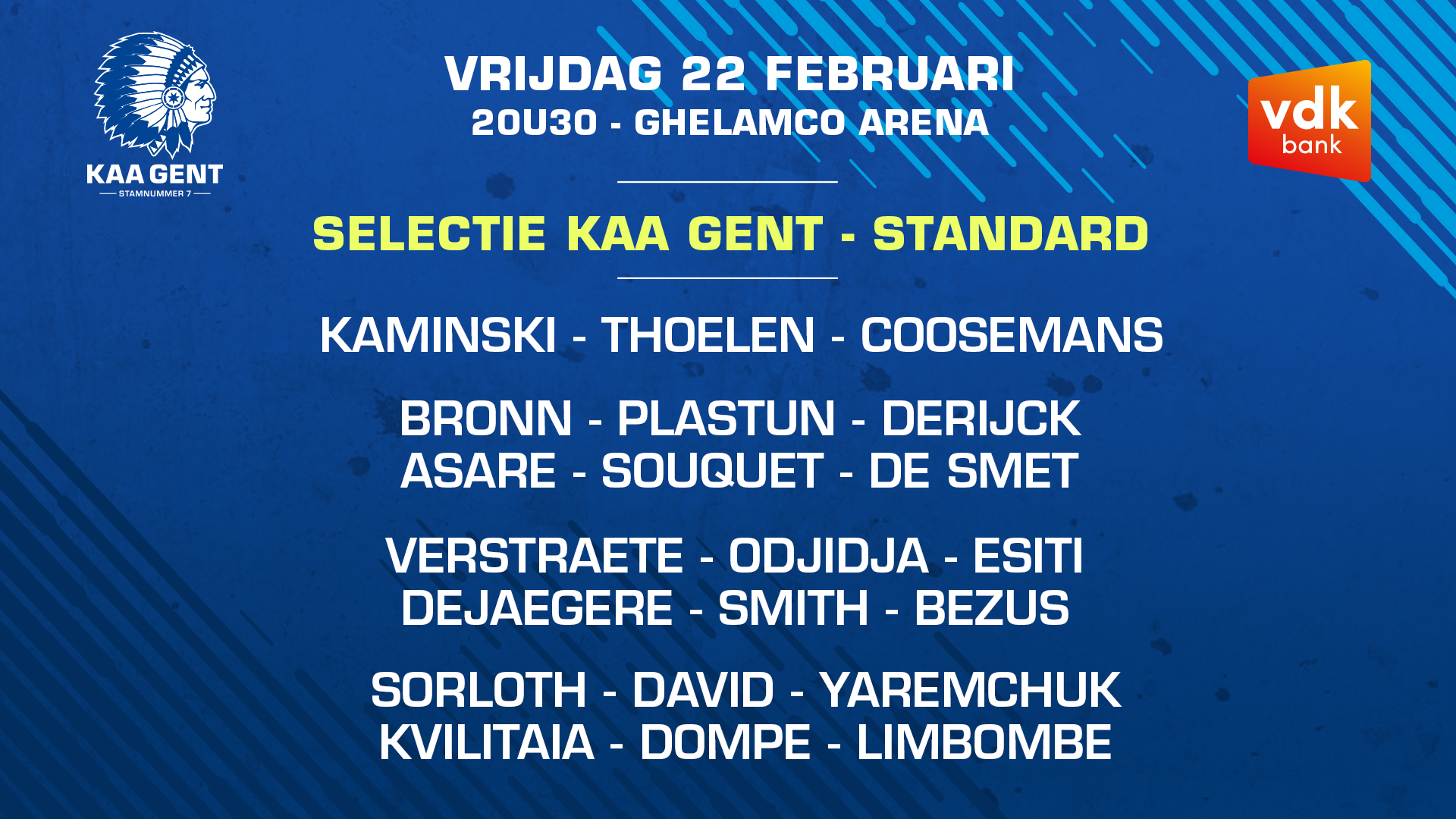 Selectie voor KAA Gent - R Standard de Liège