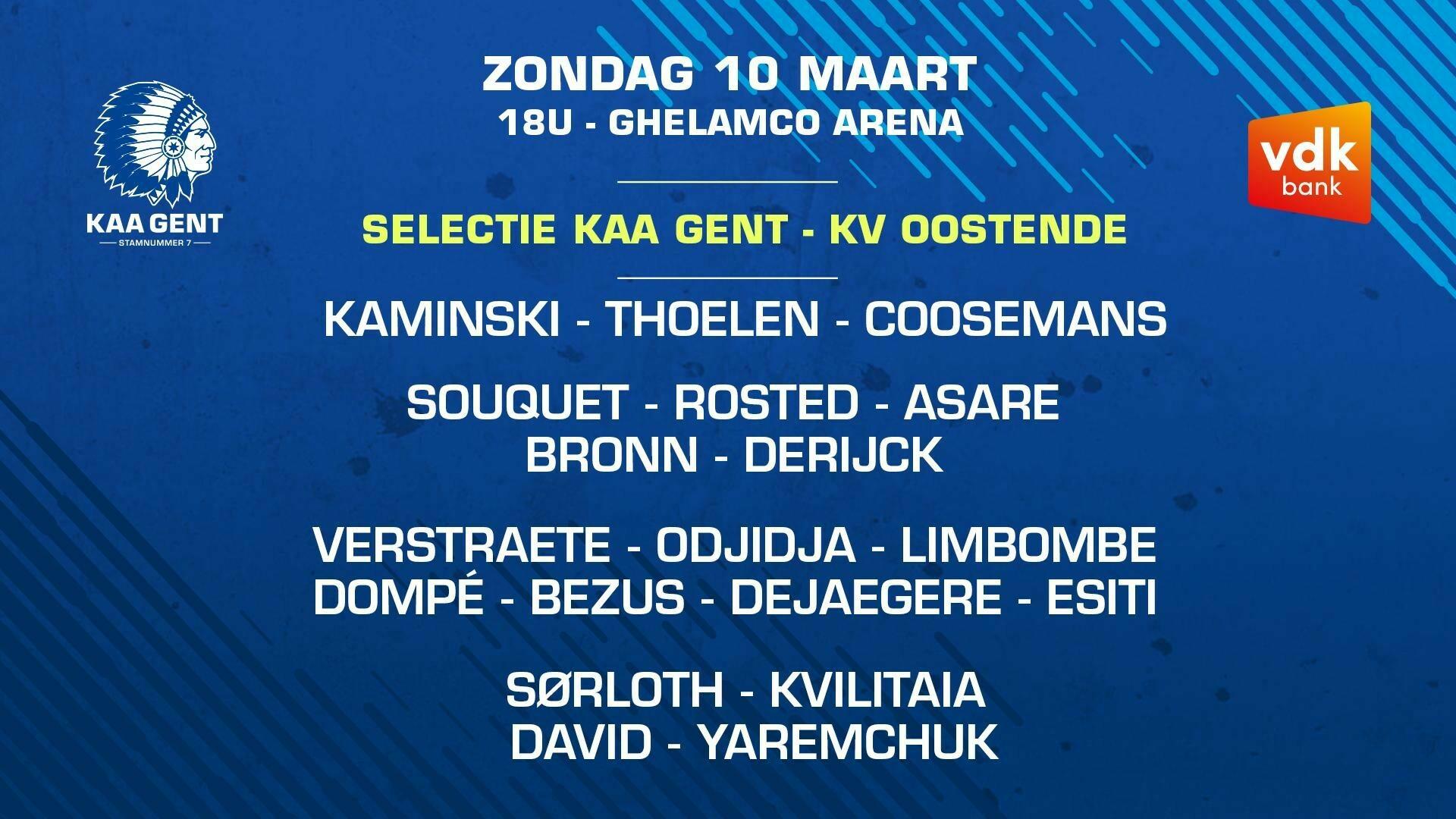 Selectie voor KAA Gent - KV Oostende