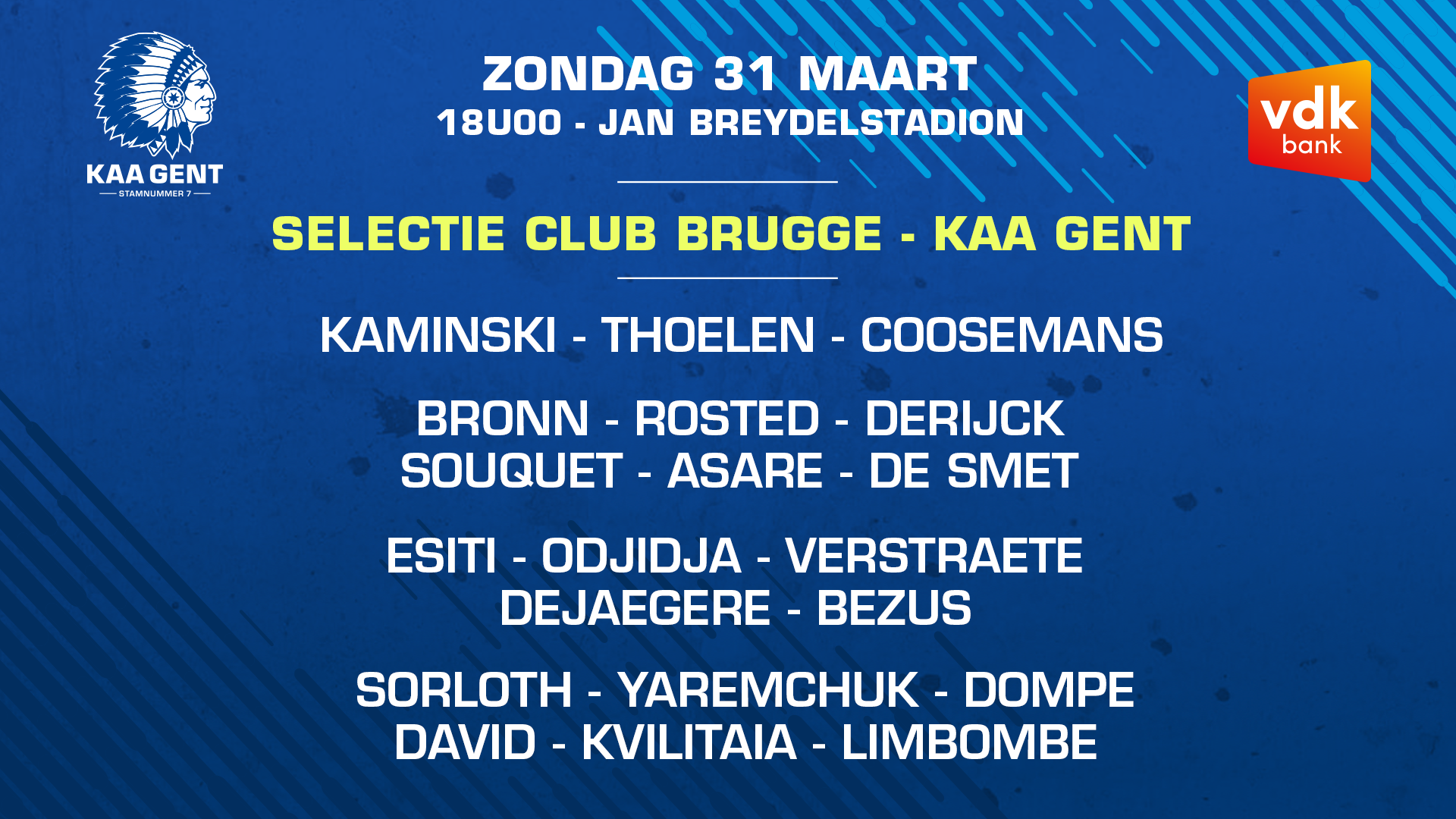 Selectie voor Club Brugge KV - KAA Gent