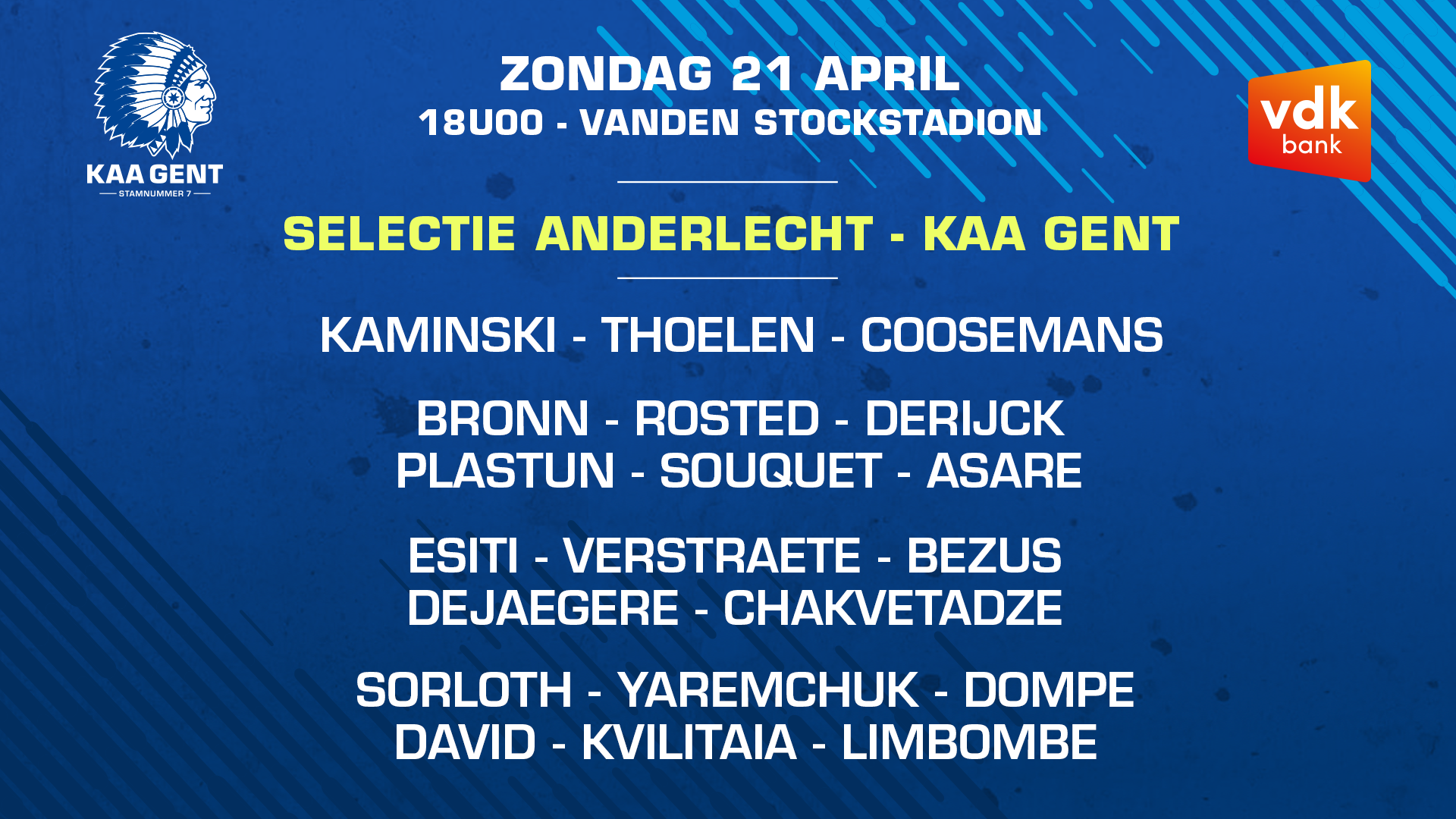 Selectie voor RSC Anderlecht - KAA Gent