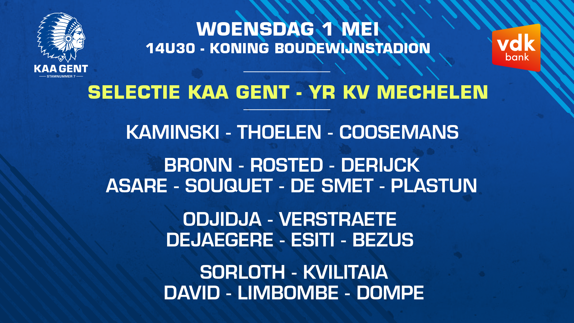 Selectie voor KAA Gent - YR KV Mechelen
