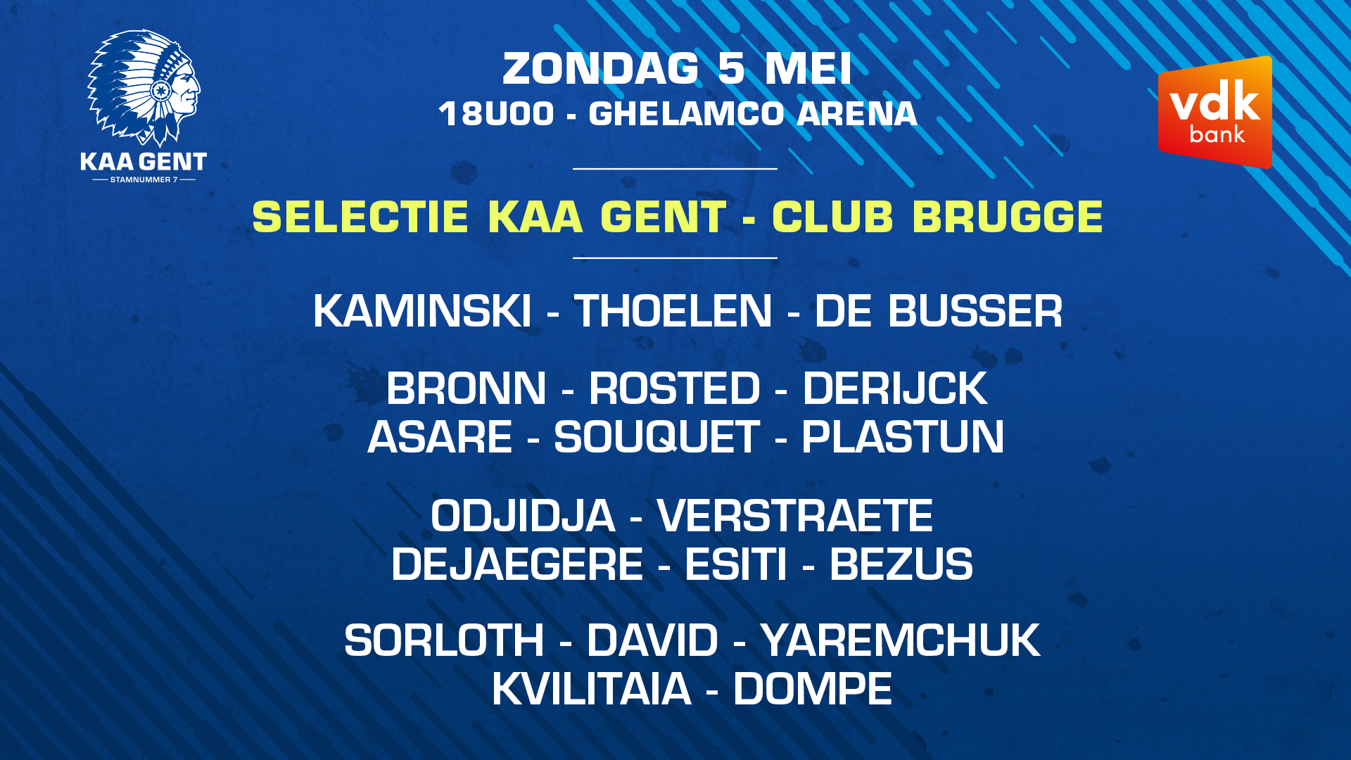 Selectie voor KAA Gent - Club Brugge KV