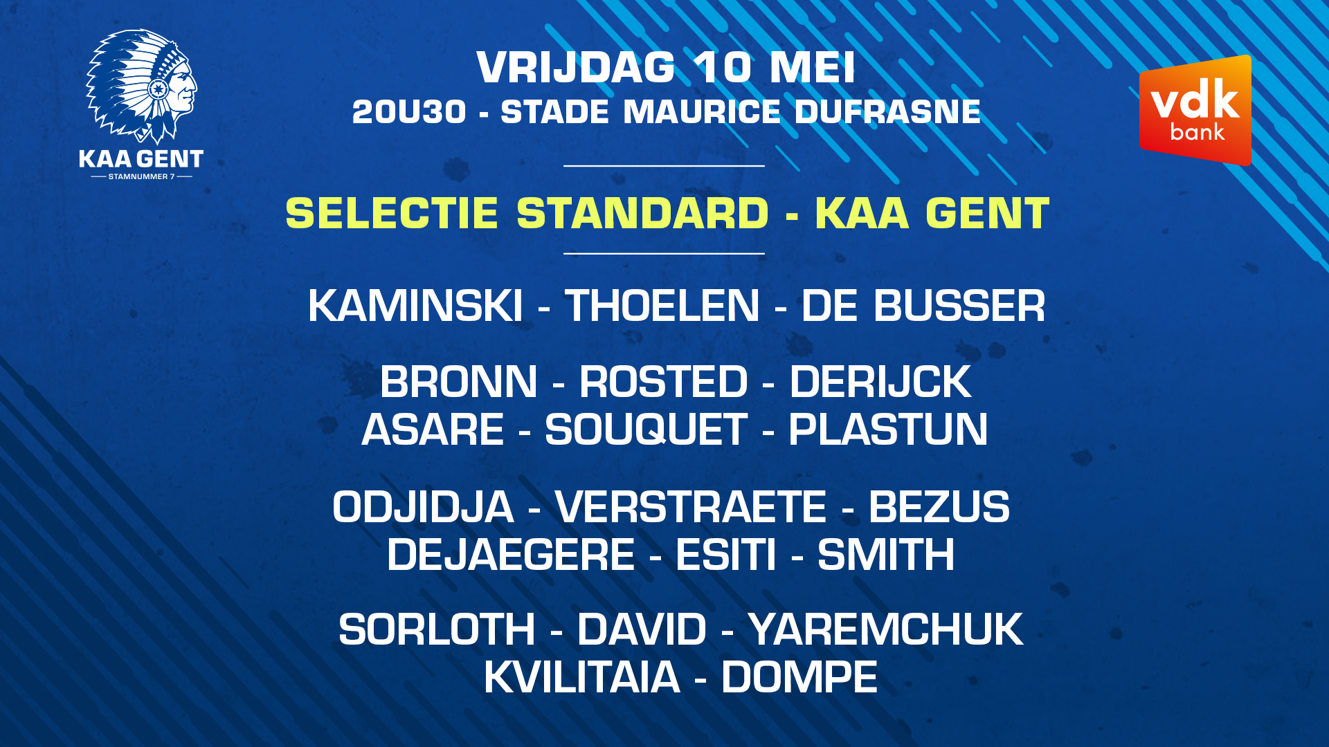 Selectie voor R Standard de Liège - KAA Gent