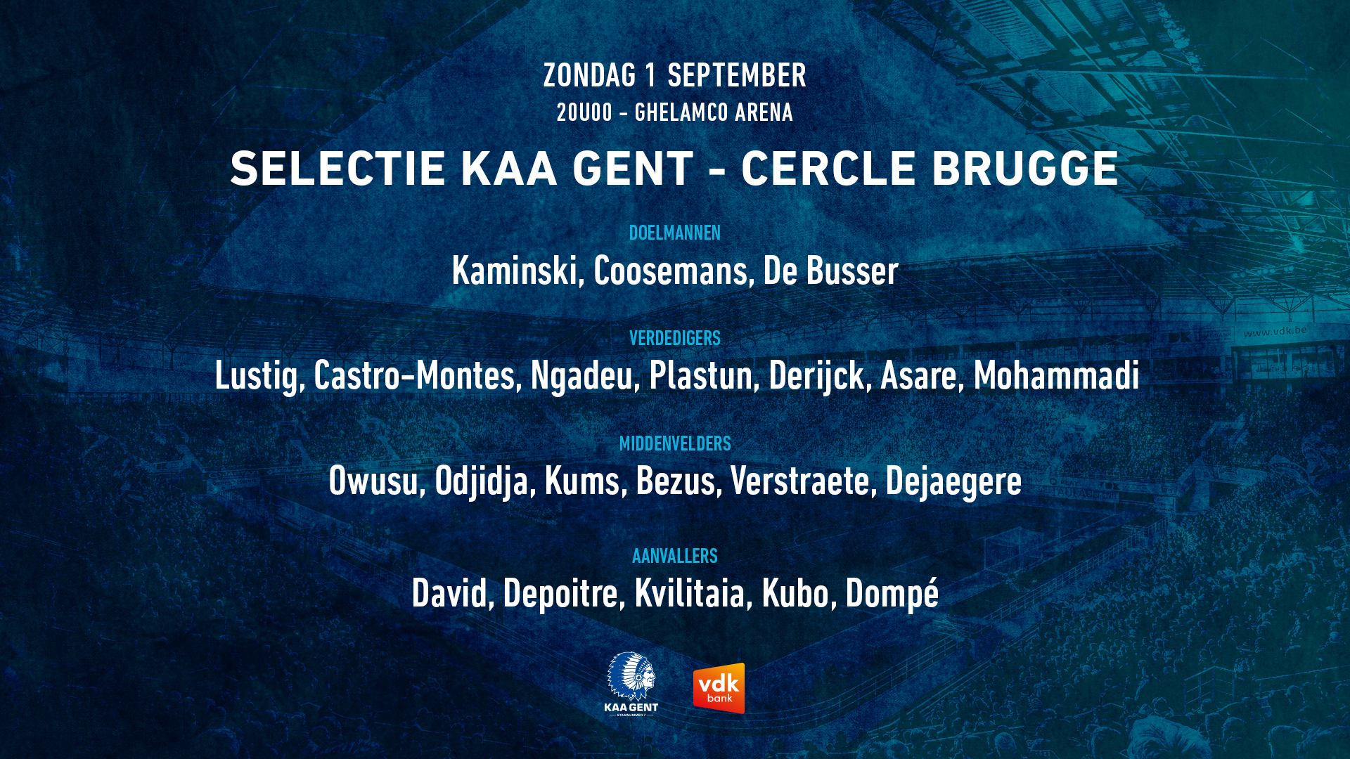 Selectie voor KAA Gent - Cercle Brugge