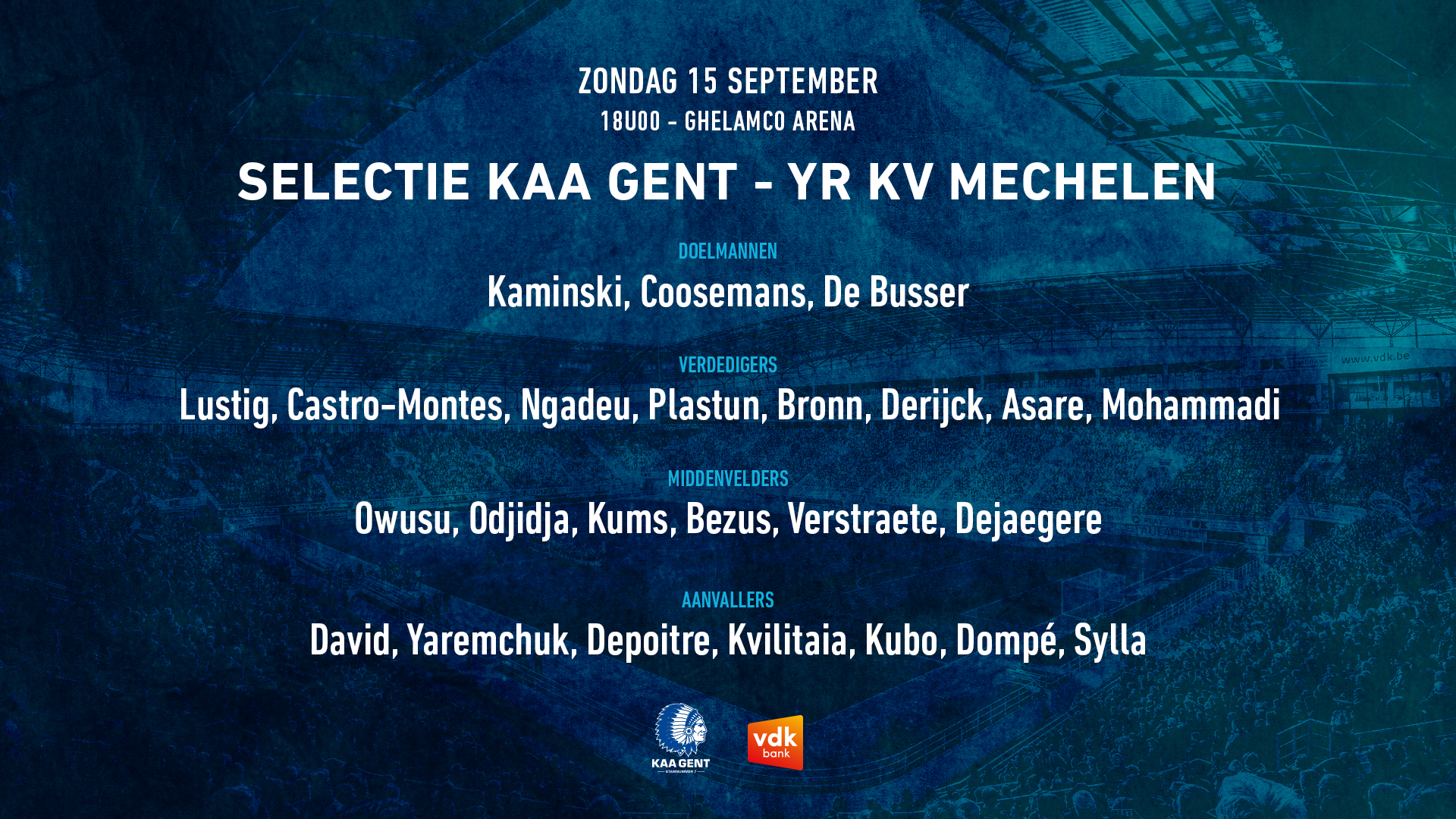 Selectie voor KAA Gent - YR KV Mechelen