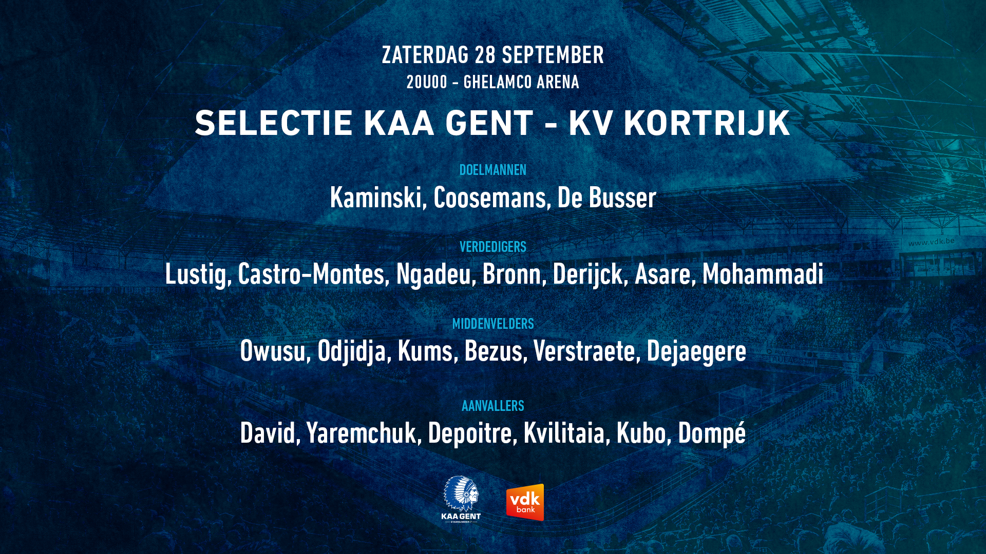Selectie voor KAA Gent - KV Kortrijk
