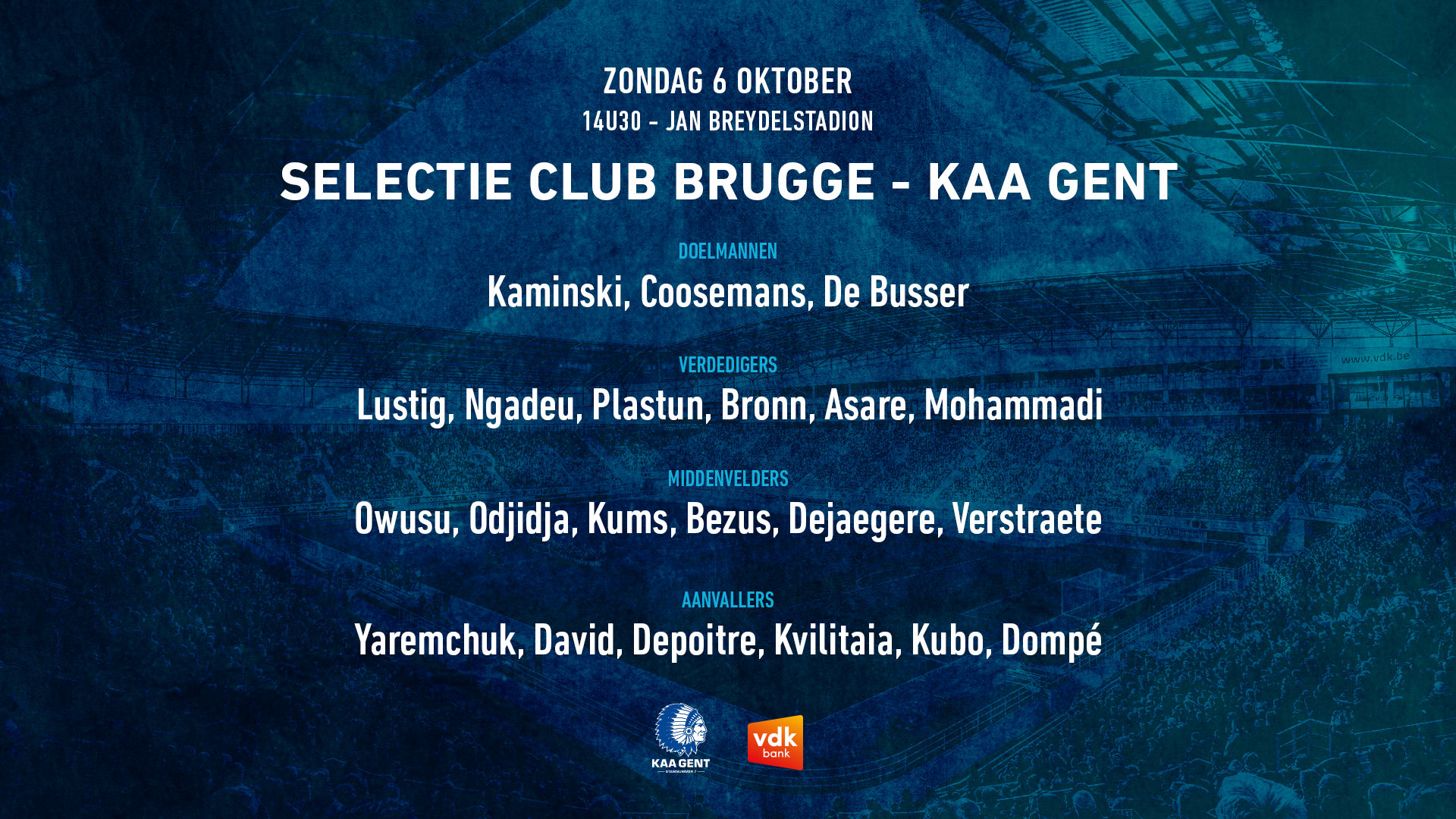 Selectie voor Club Brugge KV - KAA Gent