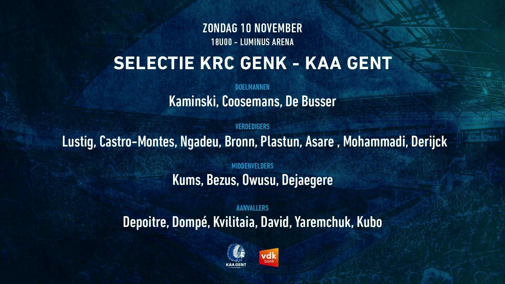 Selectie voor KRC Genk - KAA Gent