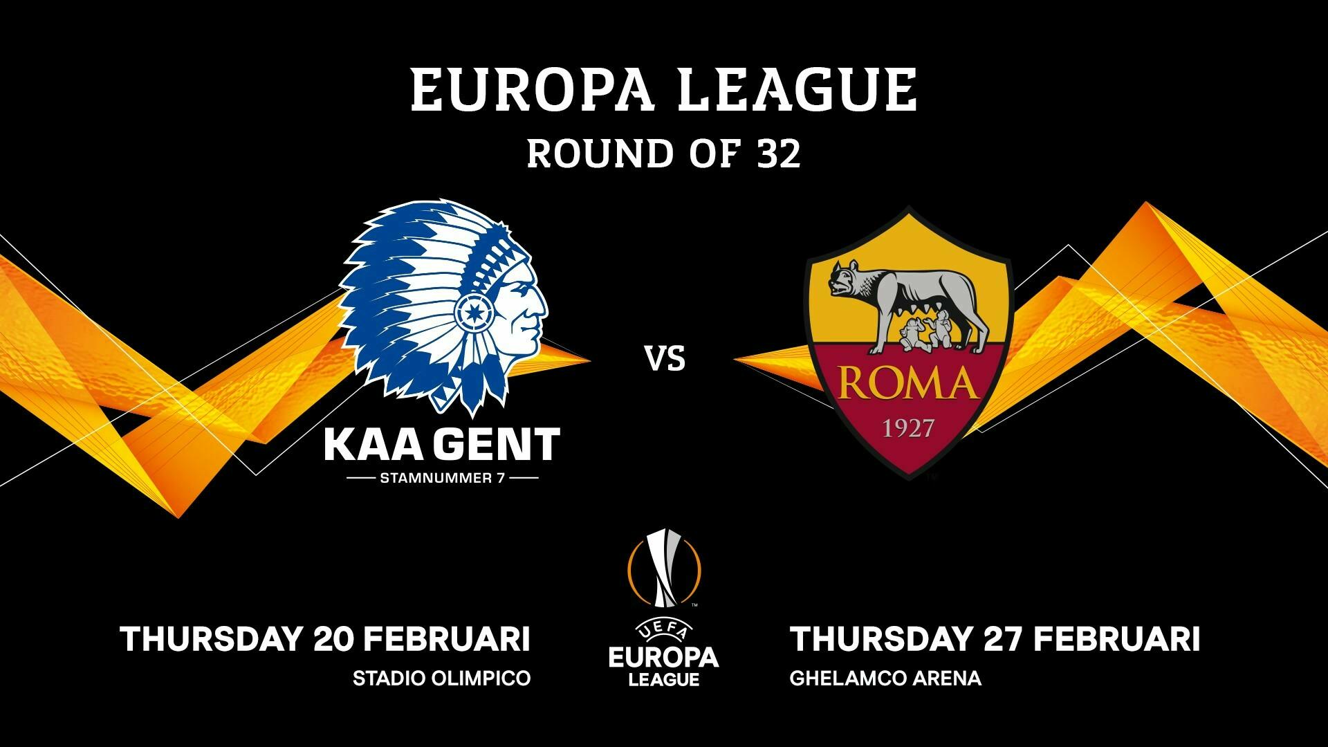 KAA Gent speelt tegen AS Roma in de Round of 32
