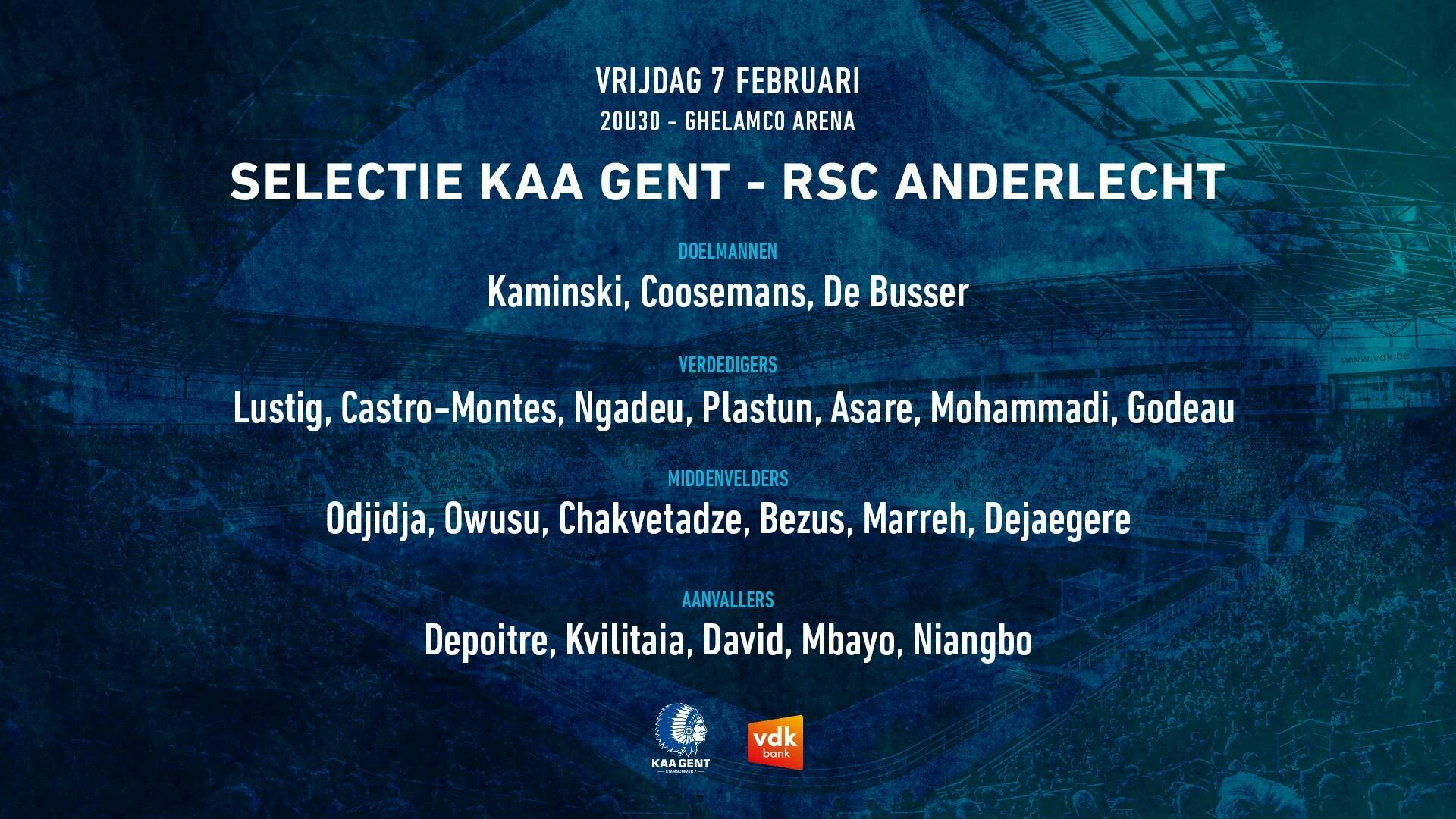 Selectie KAA Gent - RSC Anderlecht