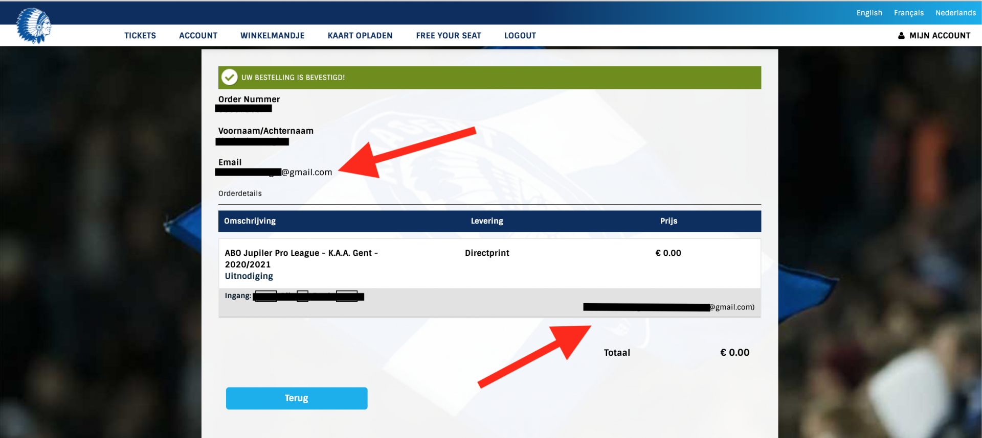 Mail met ticket niet ontvangen?