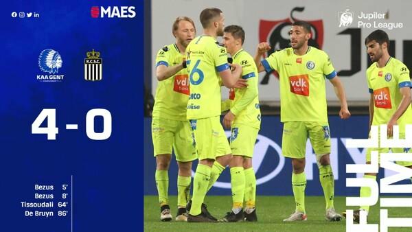 Gent blijft in de running na overtuigende 4-0 zege tegen Charleroi