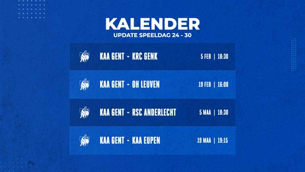 Kalenderupdate speeldag 24 tot 30