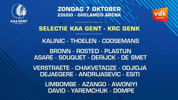 Selectie voor KAA Gent - KRC Genk