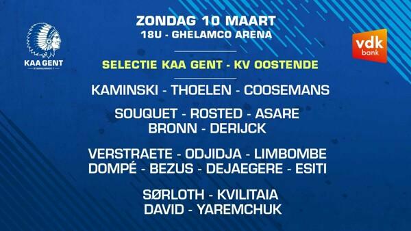 Selectie voor KAA Gent - KV Oostende