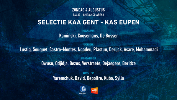 Selectie voor KAA Gent - KAS Eupen