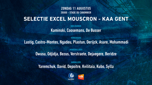 Selectie voor R Excel Mouscron - KAA Gent