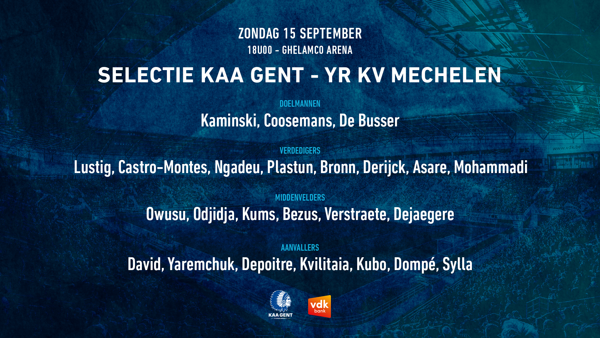 Selectie voor KAA Gent - YR KV Mechelen