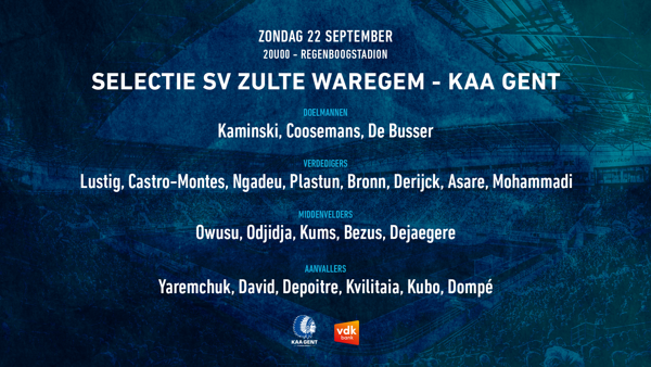 Selectie voor SV Zulte Waregem - KAA Gent