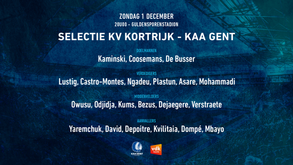 Selectie voor KV Kortrijk - KAA Gent