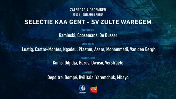 Selectie KAA Gent - SV Zulte Waregem
